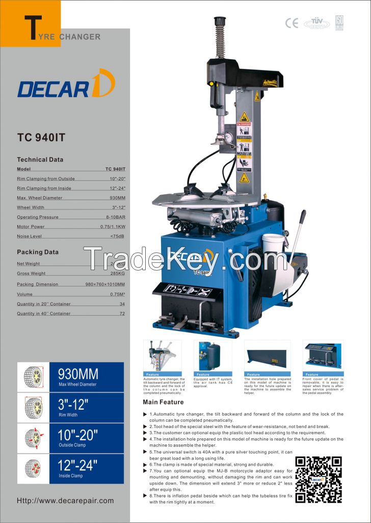 Automatic tire changer with inflator