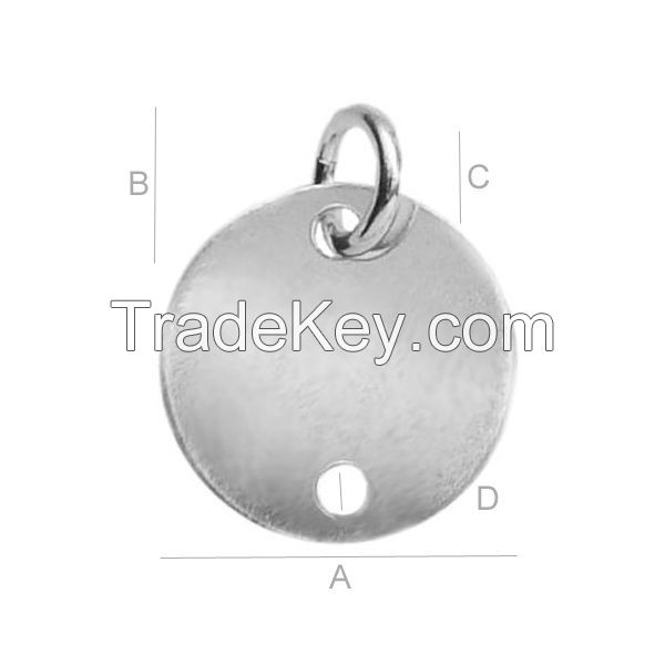 925 Sterling Silver Round Tag for Engraving, Charm, Pendant 12 mm (rhodium, gold or rose plating available)