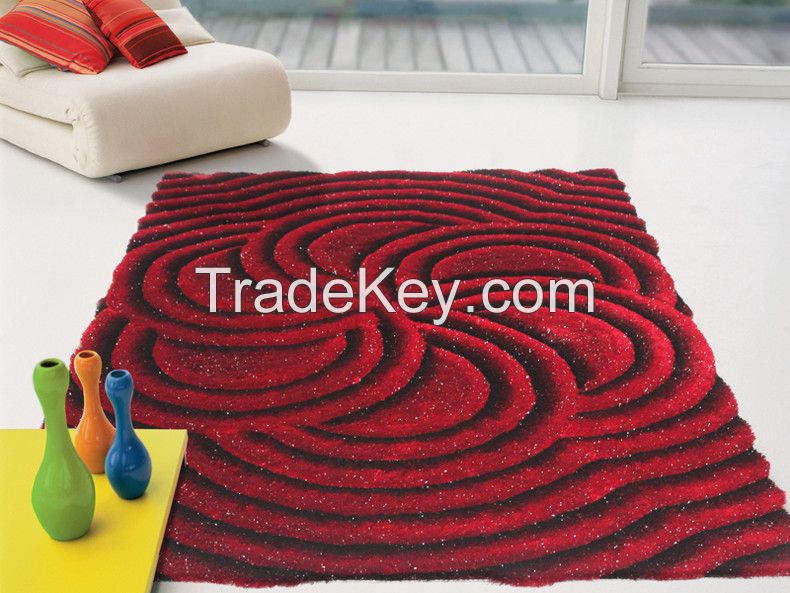 Modern Home Luxury Pattern Carpets And Shaggy Rug 3d Red