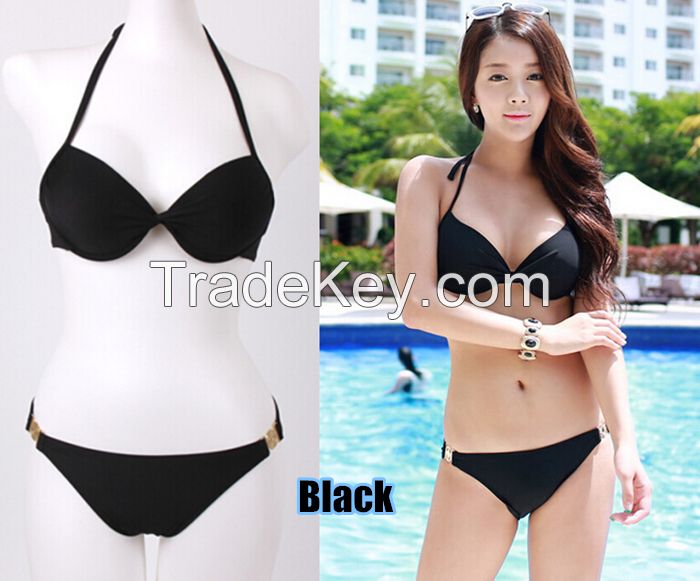 2 pcs nylon brazilian bikini padded sexy triangle bikini set push up for women black pink