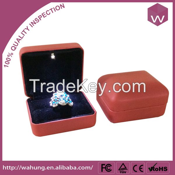 luxury metal led ring box leather cover made in China