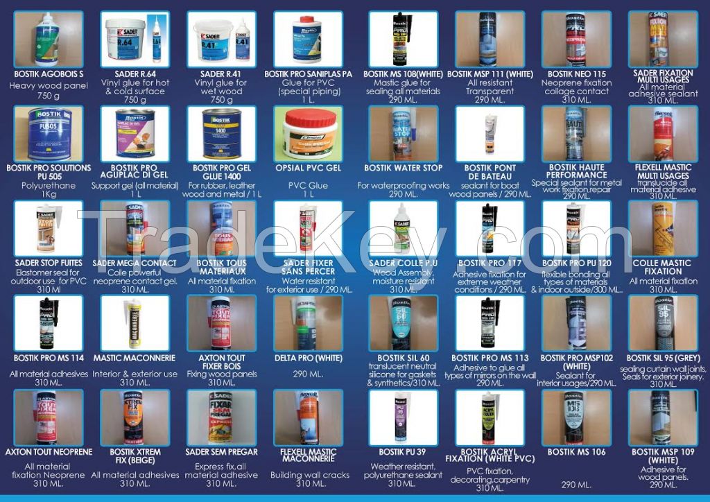 silicone , glue, adhesives, sealants, "BOSTIC, AXTON, SADER, AXTON"
