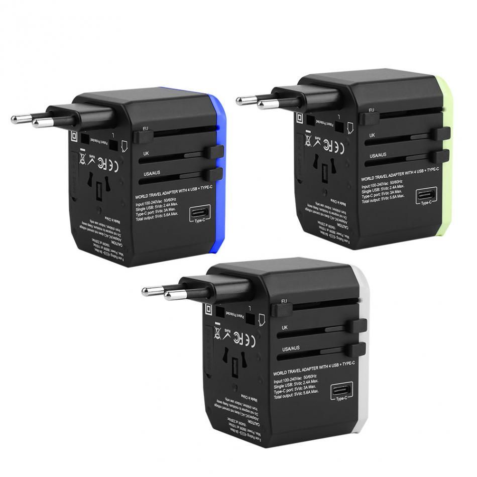 2000W Large Power International Plug Adapter US/AU/EU/UK Plug 4USB+Type C Safe World Travel Adapter