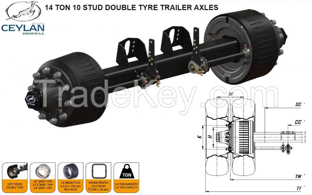 DOUBLE TYRE TRAILER AXLES