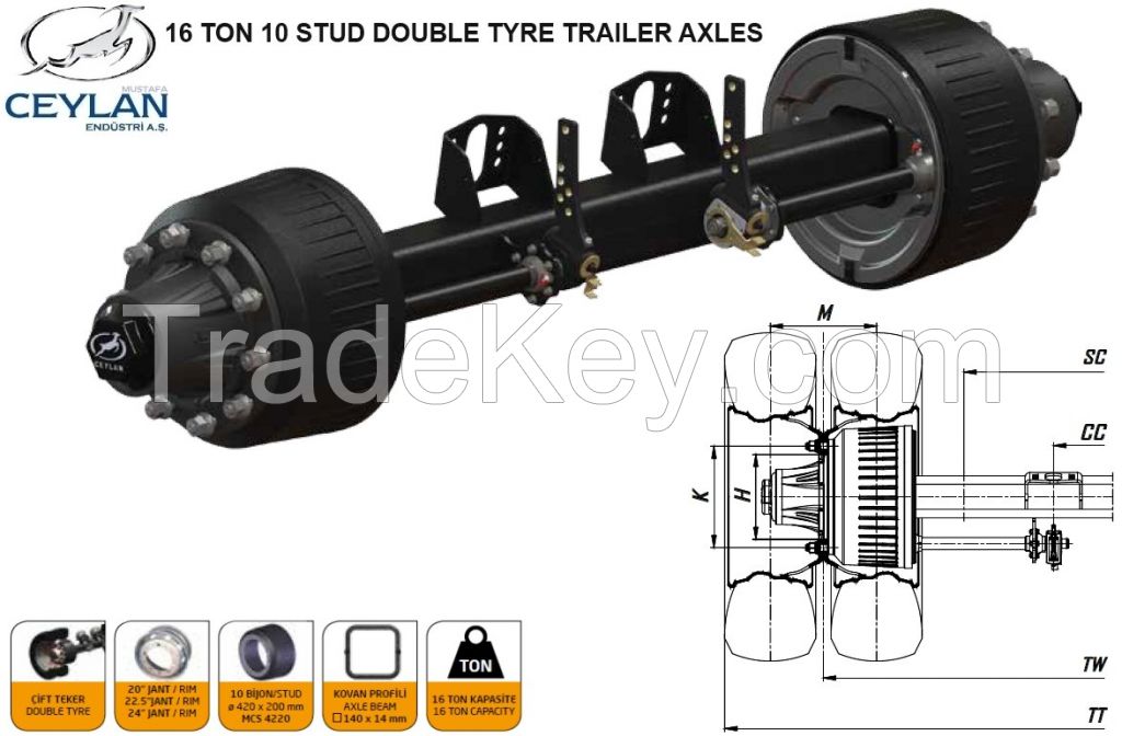 DOUBLE TYRE TRAILER AXLES