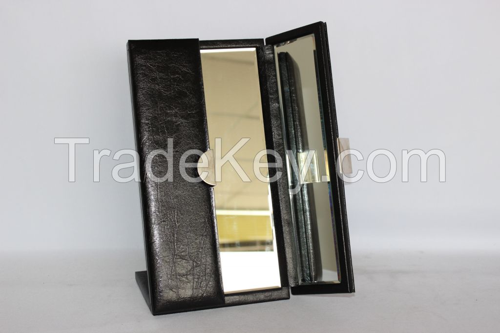 Hot Sale Black PU Leather Desktop Makeup Mirror