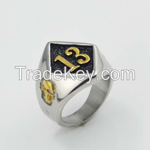  Number 13 Skull Biker Ring in Stainless Steel Jewelry