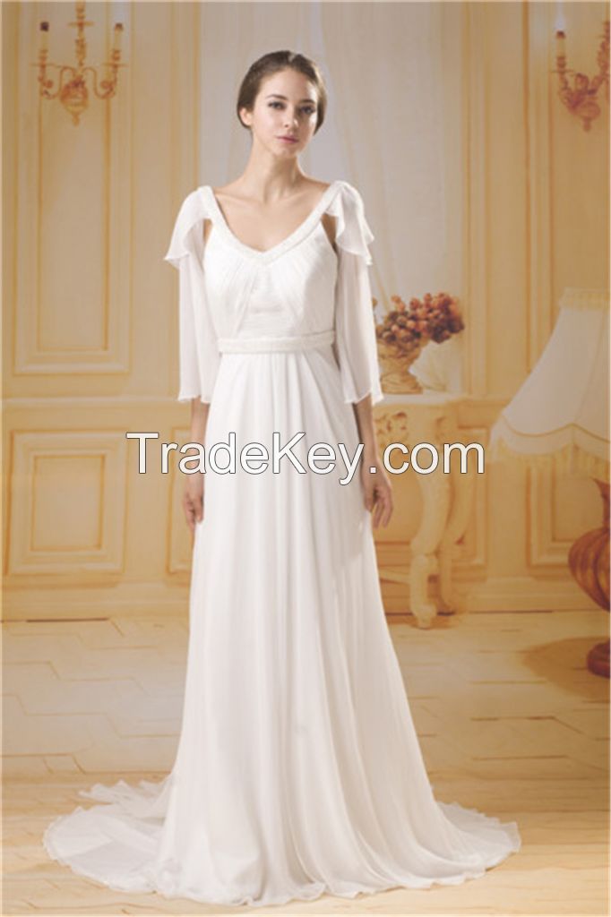 simplicity long sleeve wedding dress of beading