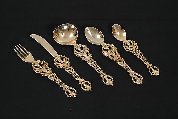 Mughlai Classic-Lad Free Brass with Gold Plated, Fork, Dessert, Knife