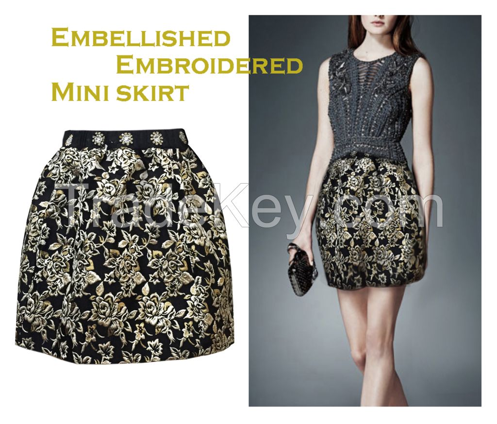 Embroidered Mini skirt Black/Golden - Luxury 2015 Autumn