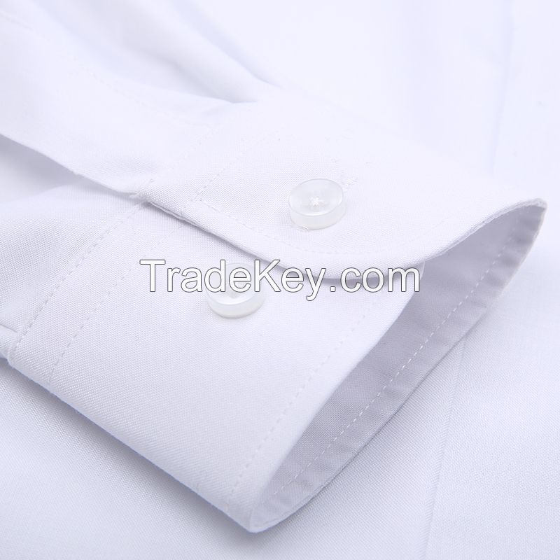 Long sleeve white uniform shirt with turn down collar for office lady