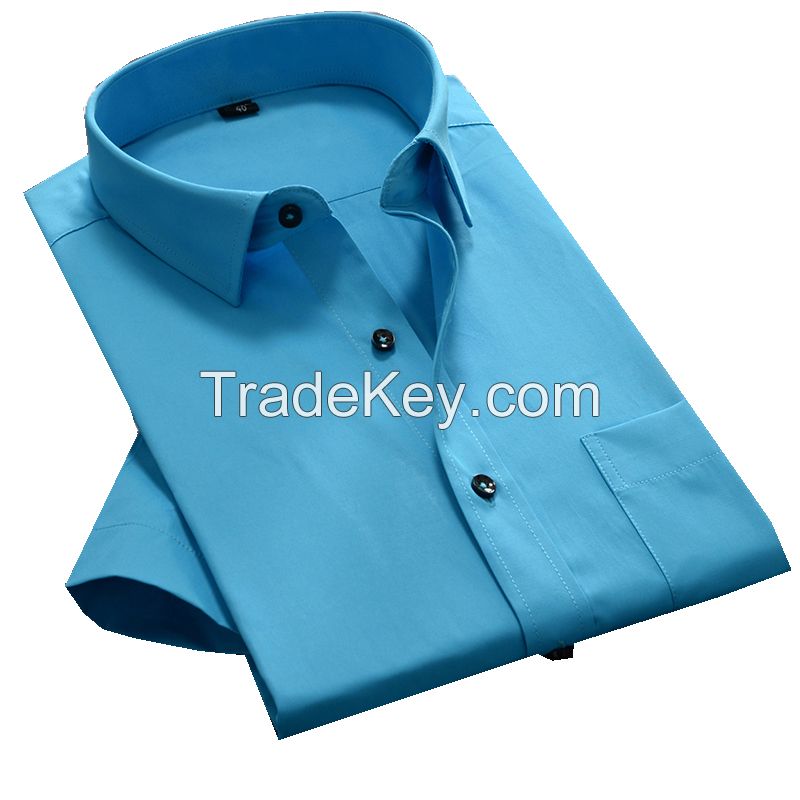 Wholesale short sleeve men's solid color dress shirt with chest pocket