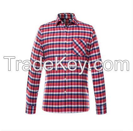 Fashionable men's long sleeve formal oxford cotton check shirt with chest pocket