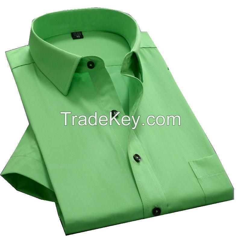 Wholesale short sleeve men's solid color dress shirt with chest pocket