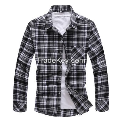 Latest style men's long sleeve casual check shirt with chest pocket