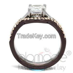 Two Tone Stainless Steel AAA Grade CZ Wedding Ring Sets