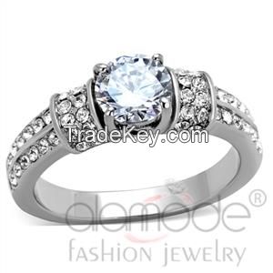 TK1921 Elaborate Bead Bright Setting Stainless Steel AAA Grade CZ Engagement Ring