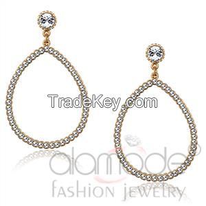 LO3855 Rose Gold Top Grade Crystal Tear-Shaped Dangle Earrings