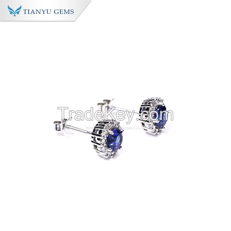 Tianyu gems 14k/18k lab grown sapphire melee moissanite white gold stud earrings