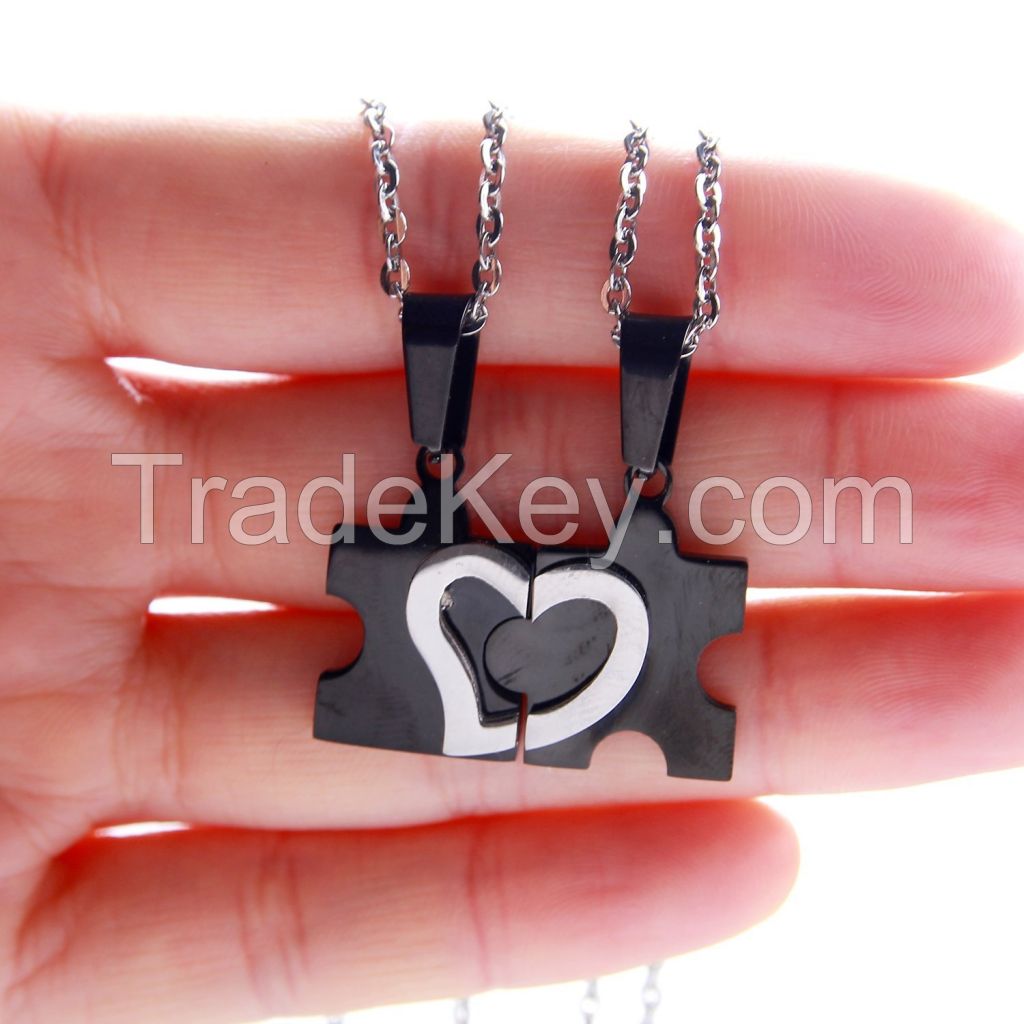  HUAN?XUN?Titanium?Steel?His?and?Hers?Puzzle?Love?Pendant?Couples?Necklace,?19.6"