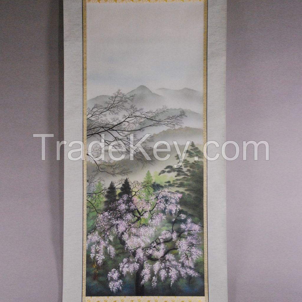 Kakejiku (Japanese hanging scroll) with Cherry Blossoms painting by Kahou Sakakibara