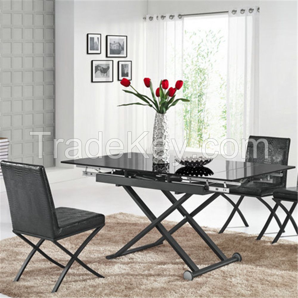 Modern Black Tempered Glass And Metal Dining Table L808H