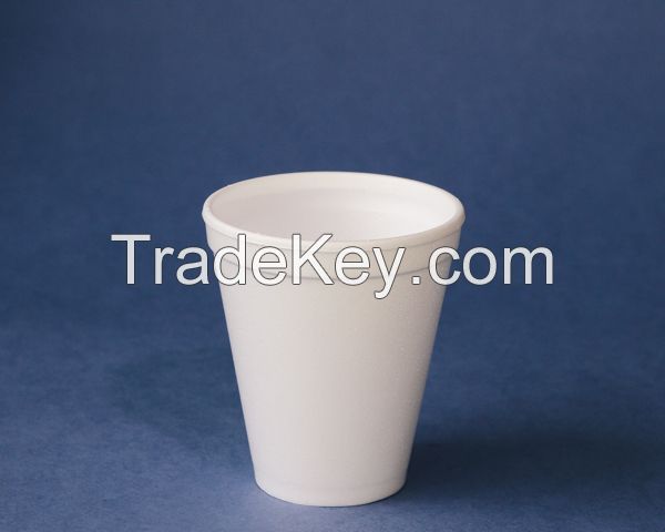 Foam cups and containers made of Expanded Polystyrene (EPS), foam and plastic lids for cups and containers