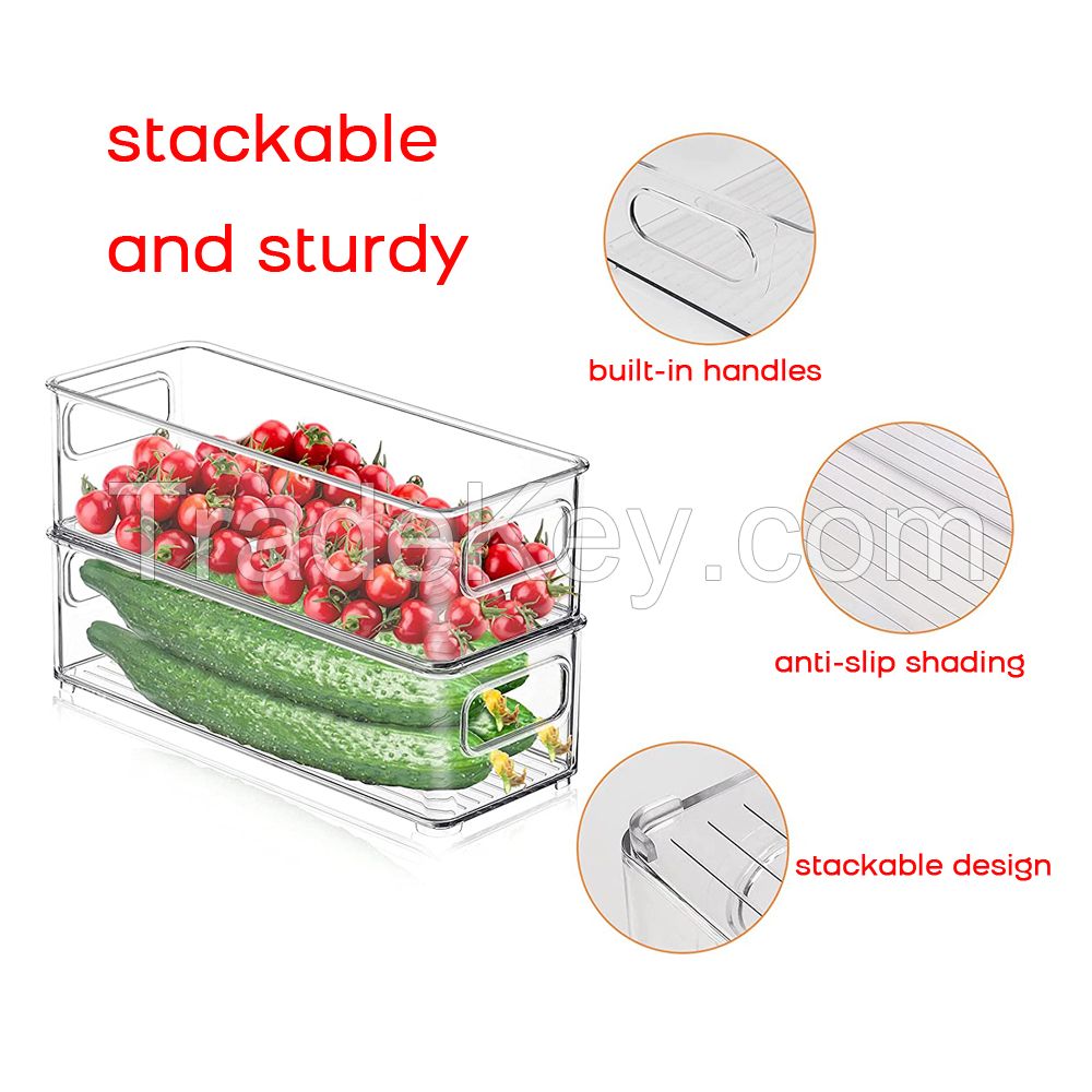 Stackable Refrigerator Organizer Bin Clear Kitchen Organizer Container Bins