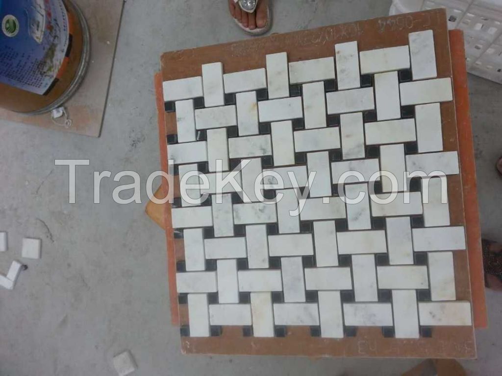 carrara white/landscape+nero dots/dark orientak dots basketweave honed