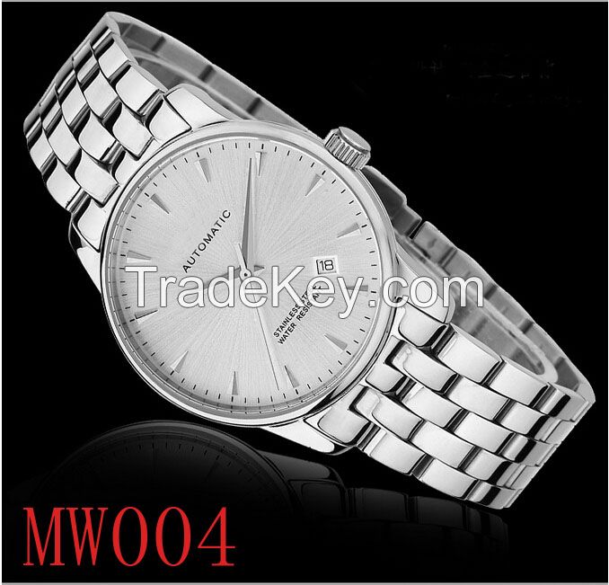 Fashionable professional set date automatic watch ,simple mechanical watch ,mechanical stainless steel watch case