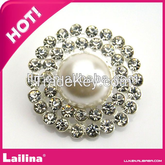 Fashion Pearl Rhinestone Buttons With loop Crystal Pearl Embellishment