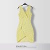 yellow deep V sleevele...