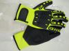 13 Gauged Fluorescent Green Polyester Knitted Sandy Nitrile Palm Coated Strengthen Reinforce Thumb Anti-impact Safety Glove