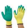 10-needle yellow yarn green latex wrinkled gloves, wear-resistant, anti-slip impregnated breathable labor protection gloves