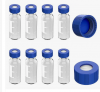 2ml 9mm HPLC Vial, Clear Autosampler Vial, 1.8ml BorosiliGlass Sample Vial with Graduation, 9-425 Type Screw Threaded Vial, Blue Screw Cap with Hole, White PTFE&amp;amp;Red Silicone Septa, 100 of Pack