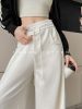 American style curved knife pants for women, suitable for spring and autumn, high-waisted, with good drape and loose fit, comfortable casual pants for tall people, banana white color, sporty wide-leg pants