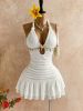 White Ruched Cutout Be...