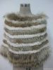 Knitted sheared rabbit fur shawl with raccoon border