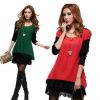 Fashion Women False Two Pieces Long Sleeve Two Tones Splicing Dress With Sweater Chain