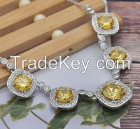 Beautiful Five Topaz Pendant Necklace with Cubic Zirconias