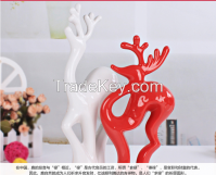 Pottery couple deer moden home decoration white & red 2 pieces/Set ceramic handmade crafts