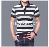 classic men&#039;s striped black and white polo stretch cotton t shirt