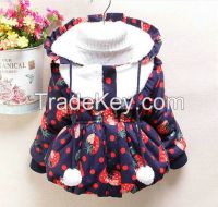 Korean strawberry printed plus thick velvet casual toddlers jacket