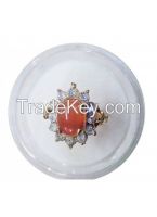 Flower Shaped aqeeq &amp; Zircon Silver Ring