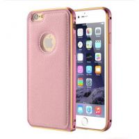 Fashional genuine Leather and metalic Cover Case For iPhone 5 6 6Plus mobile phone case