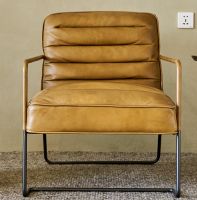 Brown Color Genuine Leather Chair with Italian Retro Style