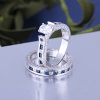 925 Silver Sterling Ring Set for Women  wedding rings with sapphire