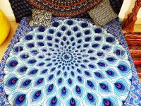 PEACOCK FEATHER BLUE MANDALA BEDSPREAD WALL