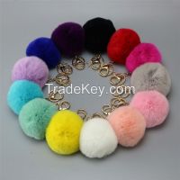 Popular key ring and bag accessory knitted cashmere hats with fur ball rabbit fur pompom