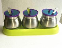 Glass storage canister with ladle stainless steel set